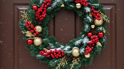 Festive Christmas wreath on a front door