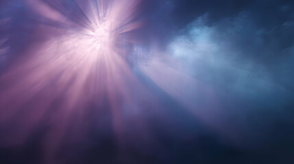Mystic glow radiating through ethereal space with soft beams and cloudlike formations background