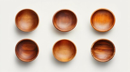 Empty Wooden Bowls Plate Set Isolated Background Kitchenware Cooking Utensils