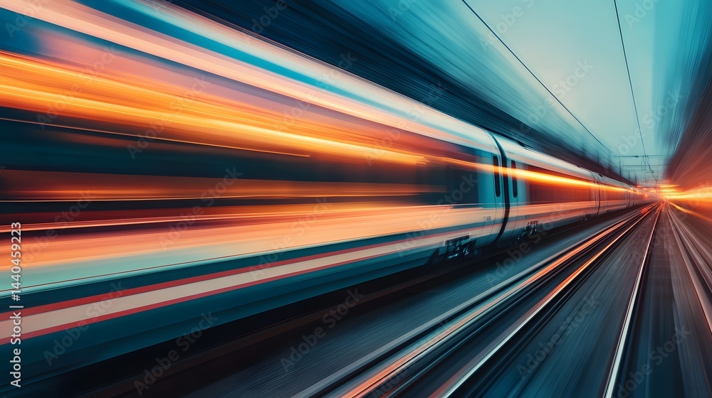 Poster blurred image of a speeding train capturing the sense of rapid motion and dynamic travel