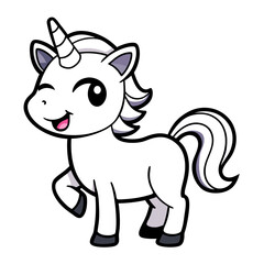 Sticker design of  chibi unicorn with a playful wink and a cheeky grin