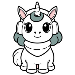 Sticker design of  chibi unicorn with a cozy scarf 