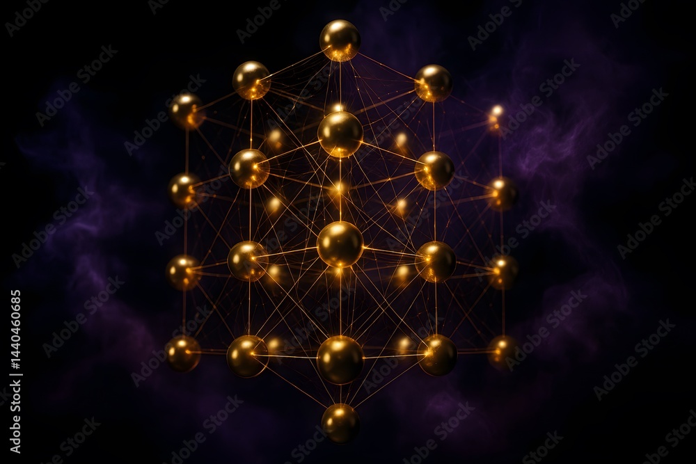 Aufkleber futuristic 3d geometric structure illustration with golden interconnected spheres, innovative digita