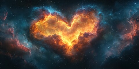 Beautiful heart-shaped nebula glowing in vibrant colors amidst a starry universe