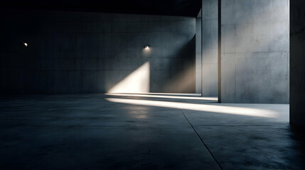 Ethereal light illuminates a cavernous concrete space creating depth and intriguing shadows