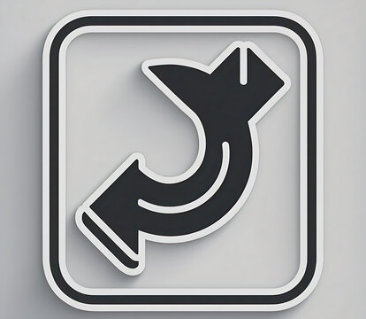 Curved Arrow Icon with Split Tail Inside a Square, Representing Direction, Tools, and Dynamic Motion