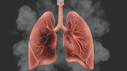 Lungs affected by smoke, health concept illustration