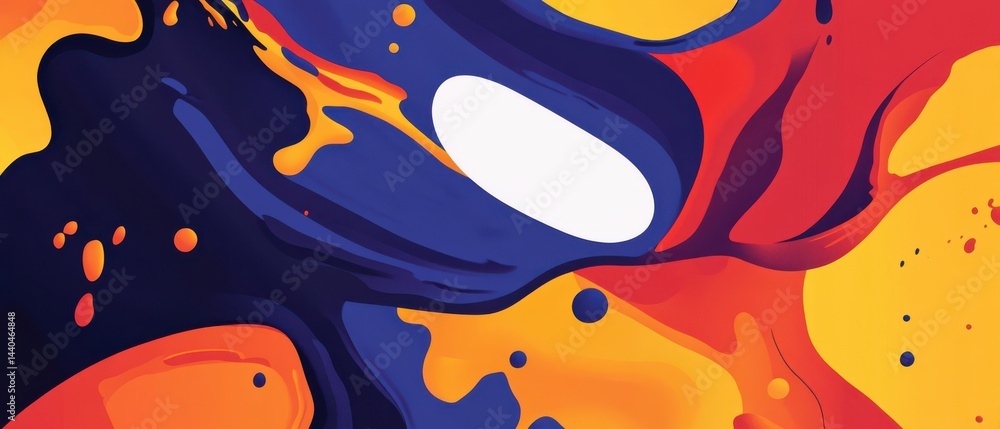 Poster vibrant abstract background with fluid shapes in blue, red, and yellow, creating a dynamic and moder