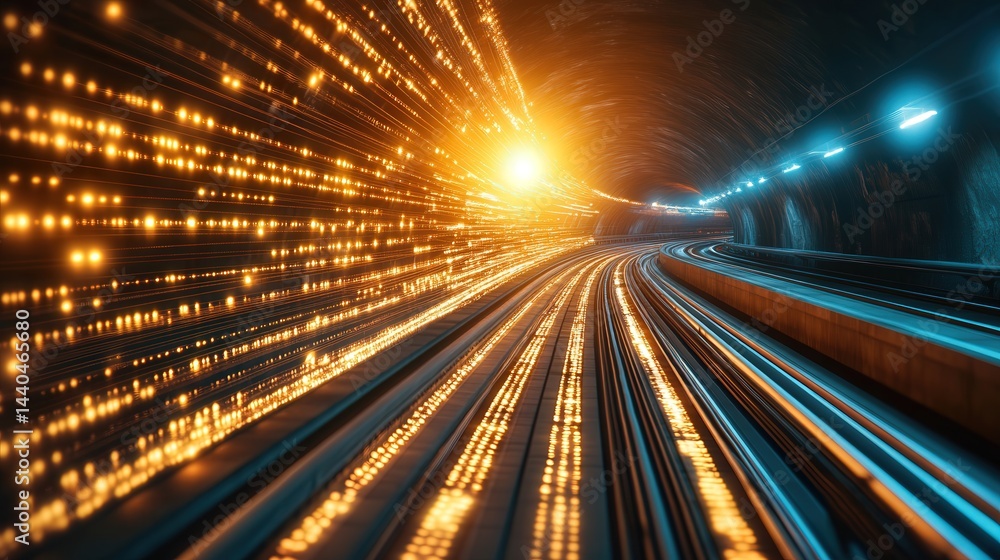 Aufkleber cybernetic tunnel lined with glowing circuits and endless streams of binary code, representing the seamless flow of high-speed data transmission