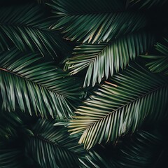 Lush tropical palm leaves create a dense, vibrant pattern.