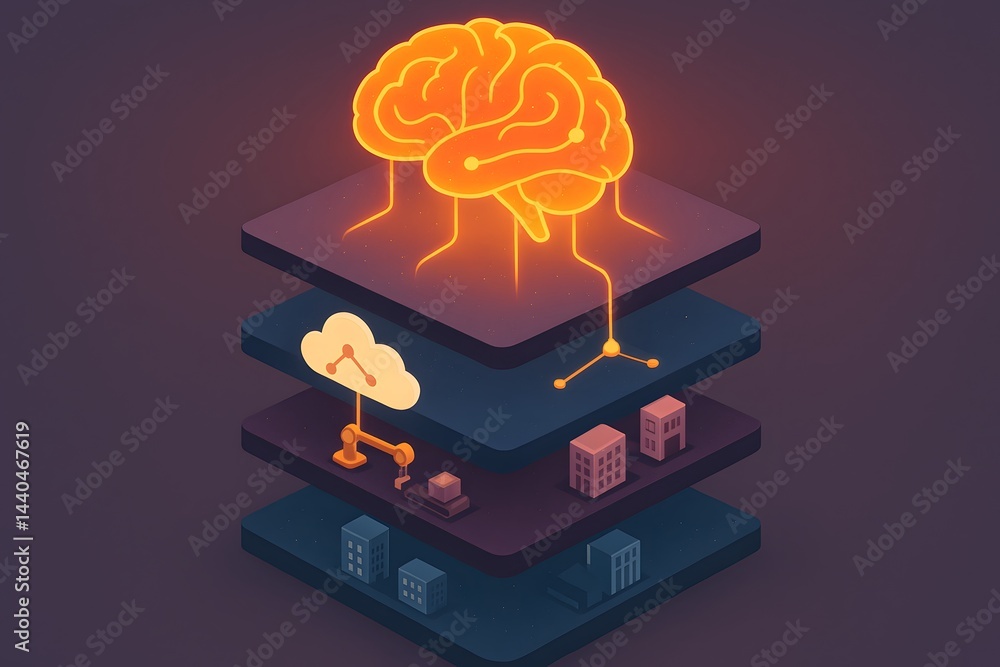 Aufkleber innovative graphic showing artificial intelligence brain interconnected with cloud computing, roboti