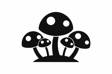 Tiny Mushroom Cluster Minimal Black And White Vector Illustration
