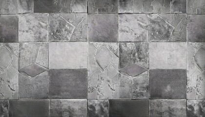 Old gray white worn vintage shabby damask patchwork hexagonal hexagon motif tiles tile mosaic stone concrete cement wall texture background banner