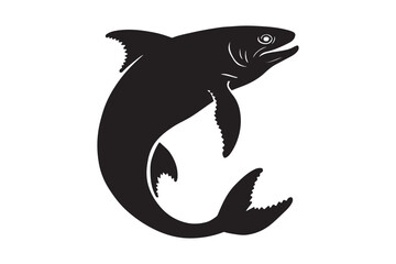 Salmon Fish Silhouette Fishing, Marine Life, Seafood, Nature, Wildlife, River Animal Illustration