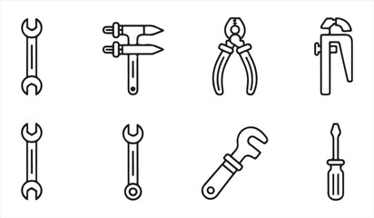 Black and white illustrations of hand tools used in construction and repair work.