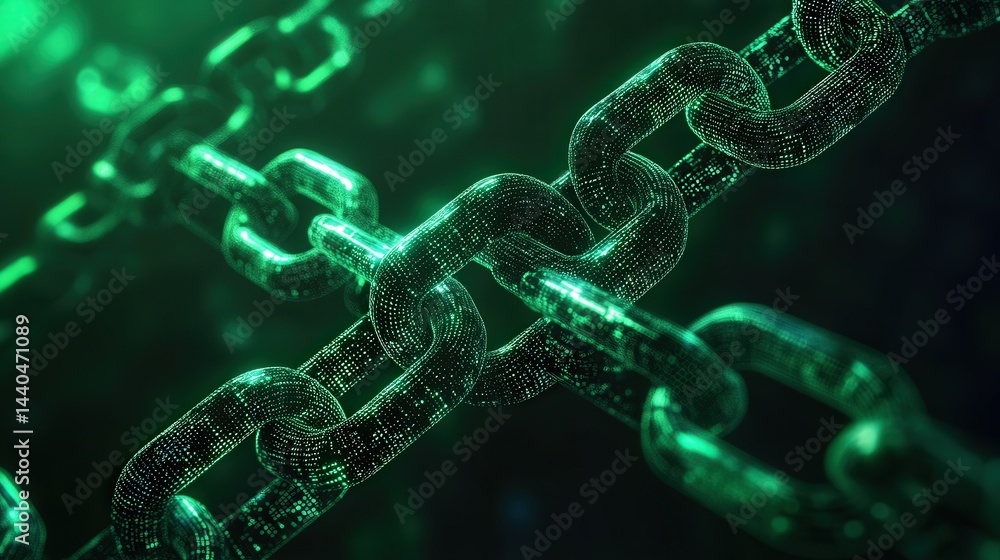 Poster blockchain network background with data paths, glowing links