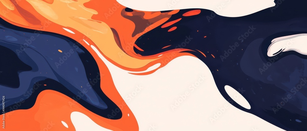 Aufkleber abstract fluid art background with orange and dark blue swirls, creating a dynamic and modern design