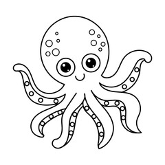 A cute cartoon octopus with big eyes and a smiling face, outlined for coloring.