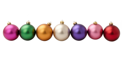 Festive Ornaments in a Row: A captivating array of colorful ornaments hangs in a row, each radiating its own festive hue, capturing the spirit of the season with a touch of elegance.