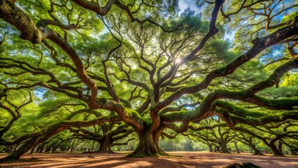 Panorama of branches from the Angel Oak Tree