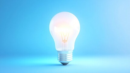 Bright light bulb glowing, symbolizes creativity and new ideas, set against a calming blue background, ideal for inspiration.