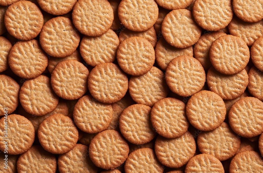 Poster flat round cookies arrangement in a close-up view with delicious texture and color ideal for food ph