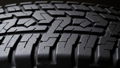 Obraz premium Detailed closeup, tire texture and tread pattern on a black background closeup