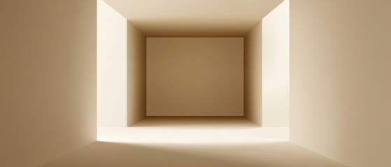 Abstract beige architectural space with geometric shapes and soft light creating a minimalist and modern interior design concept