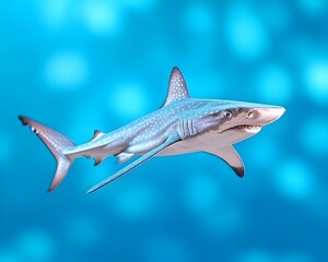 Obraz premium A speckled, blue shark swims in a vibrant blue ocean