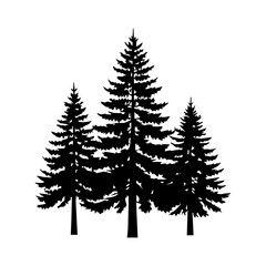 Black Pine Forest Silhouette Row, Winter Woodland Trees, White Background Minimal Design