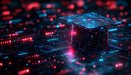 Digital graduation cap on circuit board