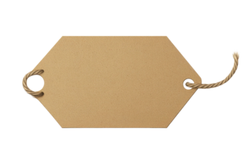 Blank cardboard price tag or label with thread isolated white background. PNG