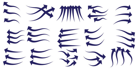 Obraz premium Collection of wind air flow Elements Flowing arrow air flow direction, gradient wind air flow elements, blue gradient flowing arrow, vector illustration