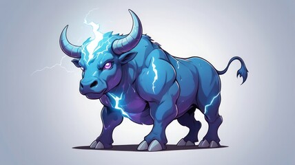 Fototapeta premium vector illustration of a bull with lightning elements