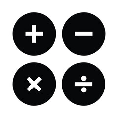 Obraz premium basic mathematical symbol icon set silhouette vector illustration on white background. Plus, minus, multiply, divide icon symbol vector on white background