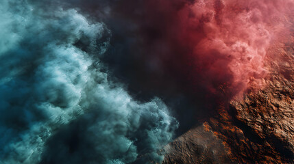Otherworldly landscape featuring dynamic blue vapor alongside a volcanic red terrain creation backdrop