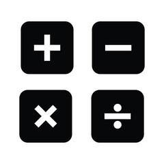 basic mathematical symbol icon set silhouette vector illustration on white background. Plus, minus, multiply, divide icon symbol vector on white background