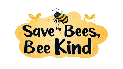 A simple and impactful "Save the Bees, Bee Kind" sticker with minimalist design. Mood: thoughtful and eco-conscious
