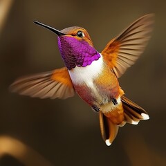 Naklejka premium Vibrant Rufous Hummingbird in Flight Closeup