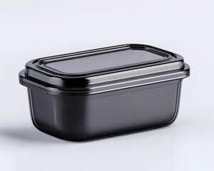 Rectangular black plastic food container with a tight-fitting lid, ideal for individual portions or storage