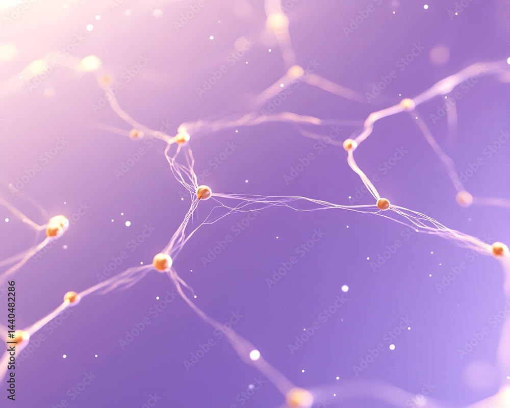 Aufkleber abstract network of glowing filaments and nodes on a purple background