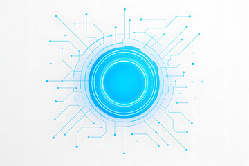 Obraz premium Digital Connection: A cutting-edge image presenting the future, showcasing a modern digital interface with interconnected circuit lines and a bright blue circular focal point.