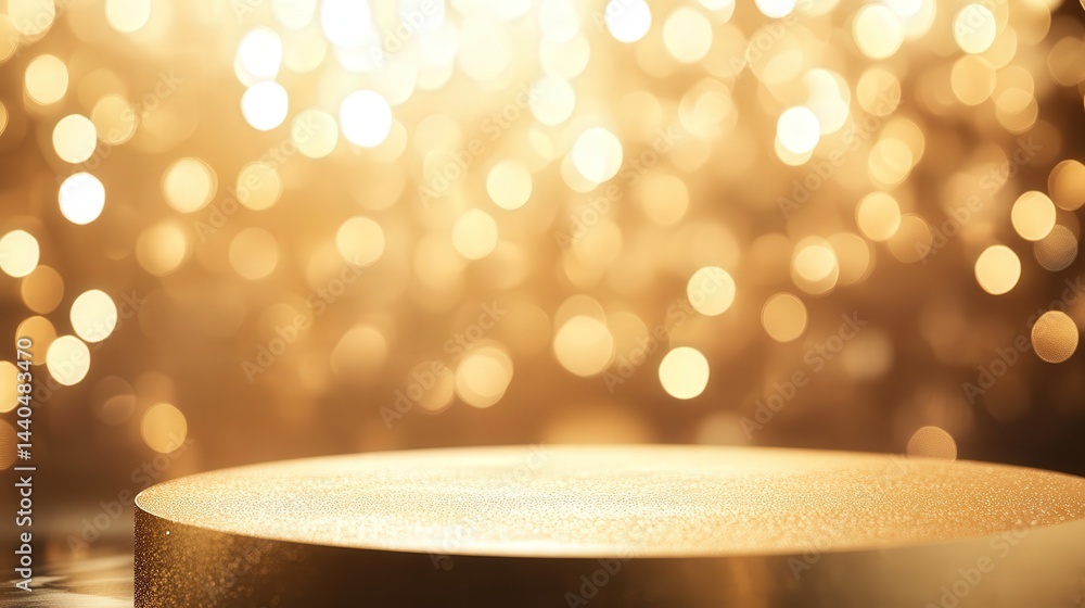 Poster dazzling gold background, creating a striking contrast with the blurry bokeh effect surrounding it, 