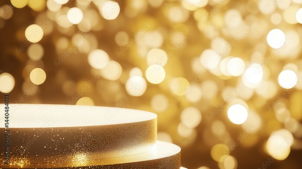 Poster glittering gold background, with the soft blur of bokeh adding an extra dimension of charm and elega