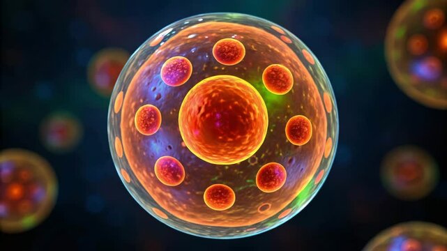 A detailed illustration of lysosomes in action, showcasing their role in cellular breakdown processes.