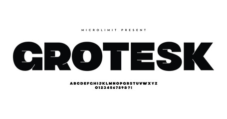 Fototapeta premium Grotesk: A creative modern bold font with strong urban vibes. Perfect for tech branding, movie posters, digital designs, and logos. Ultra-weight alphabet collection crafted for maximum impact.