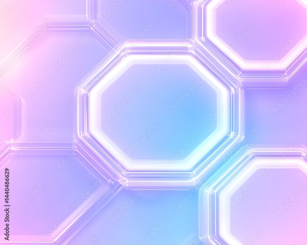 Aufkleber pastel octagons with glowing edges, arranged in a honeycomb pattern on a soft gradient background