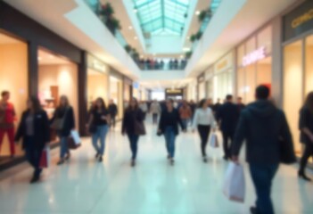 Generative AI depicts the bustling atmosphere of a modern shopping mall on a busy day