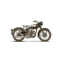 Fototapeta premium Vintage engraving woodcut retro motorcycle vector illustration art design