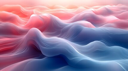 Serene pastel gradient landscape showcasing flowing, fluid waves in blue, pink, and lavender hues with subtle line details